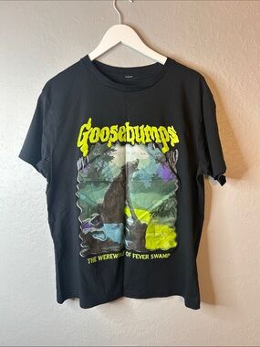 Goosebumps Graphic Tee in Black with Neon Yellow Logo